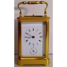 Load image into Gallery viewer, A Fine Quality Late 19th Century French Gilt Gorge Cased Repeating Carriage With Alarm