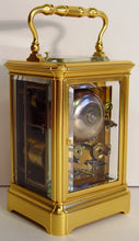 Load image into Gallery viewer, A Fine Quality Late 19th Century French Gilt Gorge Cased Repeating Carriage With Alarm