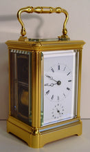 Load image into Gallery viewer, A Fine Quality Late 19th Century French Gilt Gorge Cased Repeating Carriage With Alarm