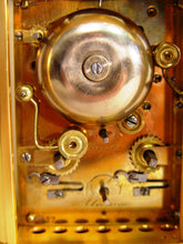 Load image into Gallery viewer, A Fine Quality Late 19th Century French Gilt Gorge Cased Repeating Carriage With Alarm