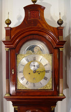 Load image into Gallery viewer, An English George III 18th Century Flame Mahogany Moonroller Longcase Clock
