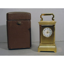 Load image into Gallery viewer, An Antique Sub-Miniature 8-Day Anglaise Case Carriage Clock With The Original Leather Travelling Box