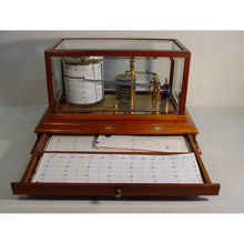 Load image into Gallery viewer, A 1920's Mahogany English Barograph With Chart Draw And Ink Bottle