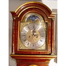 Load image into Gallery viewer, An English George III Late 18th Century Red Lacquer 2-train Moonroller Longcase Clock By James Gibb