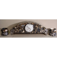 Load image into Gallery viewer, A Stunning 1920s French Grey Breccia Marble And Silver Plated Bronze Three Piece Clock Set
