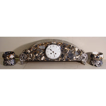 Load image into Gallery viewer, A Stunning 1920s French Grey Breccia Marble And Silver Plated Bronze Three Piece Clock Set