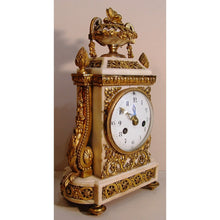 Load image into Gallery viewer, A Small Size Lovely French Late 19th Century Louis XVI Style White Carrera Marble And Gilt Bronze Clock t
