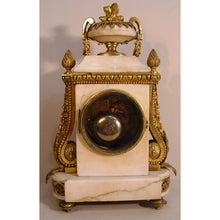 Load image into Gallery viewer, A Small Size Lovely French Late 19th Century Louis XVI Style White Carrera Marble And Gilt Bronze Clock t