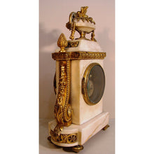 Load image into Gallery viewer, A Small Size Lovely French Late 19th Century Louis XVI Style White Carrera Marble And Gilt Bronze Clock t