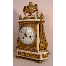 Load image into Gallery viewer, A Small Size Lovely French Late 19th Century Louis XVI Style White Carrera Marble And Gilt Bronze Clock t