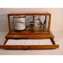 Load image into Gallery viewer, A 1920's Oak English Barograph With Chart Draw And Ink Bottle