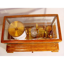 Load image into Gallery viewer, A 1920's Oak English Barograph With Chart Draw And Ink Bottle