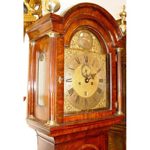 Load image into Gallery viewer, A Very Fine Quality 1750’s English 18th Century George II Burr Walnut Longcase Clock By Joseph Oxley