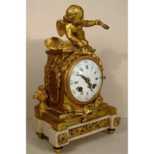 Load image into Gallery viewer, A Small Size Lovely French Louis XVI Style White Carrera Marble And Gilt Bronze Clock