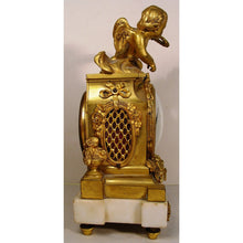 Load image into Gallery viewer, A Small Size Lovely French Louis XVI Style White Carrera Marble And Gilt Bronze Clock