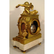 Load image into Gallery viewer, A Small Size Lovely French Louis XVI Style White Carrera Marble And Gilt Bronze Clock