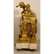 Load image into Gallery viewer, A Small Size Lovely French Louis XVI Style White Carrera Marble And Gilt Bronze Clock
