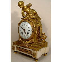 Load image into Gallery viewer, A Small Size Lovely French Louis XVI Style White Carrera Marble And Gilt Bronze Clock