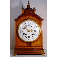 Load image into Gallery viewer, An English Edwardian Flame Mahogany And Satinwood Banded Bracket Clock Retailed by J.W Benson