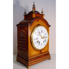 Load image into Gallery viewer, An English Edwardian Flame Mahogany And Satinwood Banded Bracket Clock Retailed by J.W Benson