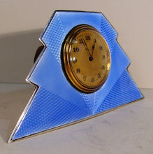 Load image into Gallery viewer, An Art Deco 1931 Silver and Blue Enamel Eight Day Swiss Clock
