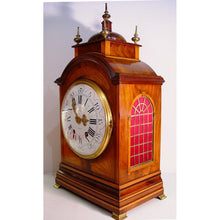 Load image into Gallery viewer, An English Edwardian Flame Mahogany And Satinwood Banded Bracket Clock Retailed by J.W Benson