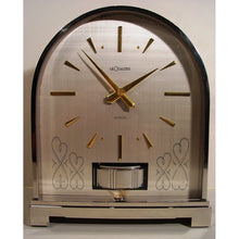 Load image into Gallery viewer, A Rare Rhodium Plated 1970's Swiss Bollard Model Atmos Clock In An Arch Topped Case