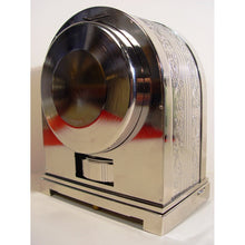 Load image into Gallery viewer, A Rare Rhodium Plated 1970's Swiss Bollard Model Atmos Clock In An Arch Topped Case