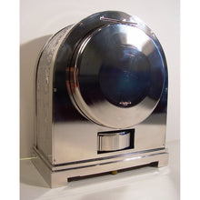 Load image into Gallery viewer, A Rare Rhodium Plated 1970's Swiss Bollard Model Atmos Clock In An Arch Topped Case