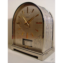 Load image into Gallery viewer, A Rare Rhodium Plated 1970's Swiss Bollard Model Atmos Clock In An Arch Topped Case