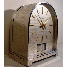 Load image into Gallery viewer, A Rare Rhodium Plated 1970's Swiss Bollard Model Atmos Clock In An Arch Topped Case