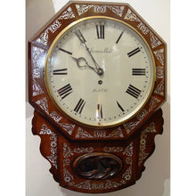 Load image into Gallery viewer, An English late Victorian Rosewood And MOP 12-inch Drop-Dial Wall Clock by James Bell, Bath