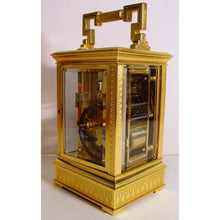 Load image into Gallery viewer, A Soldano French Engraved Gilt Case Repeating Carriage Clock,Retailed By French, London
