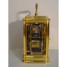 Load image into Gallery viewer, A Fine Quality Late 19th Century French Gilt Gorge Cased Repeating Carriage Clock By Drocourt,
