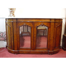 Load image into Gallery viewer, An English Victorian Bur Walnut And Boxwood Inlay Credenza With A Carrera White Marble Top