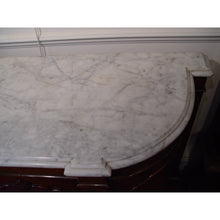 Load image into Gallery viewer, An English Victorian Bur Walnut And Boxwood Inlay Credenza With A Carrera White Marble Top