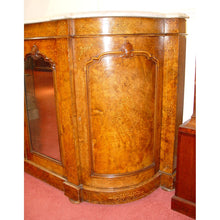 Load image into Gallery viewer, An English Victorian Bur Walnut And Boxwood Inlay Credenza With A Carrera White Marble Top