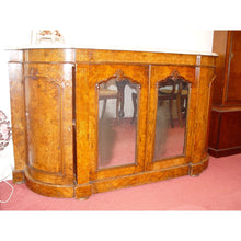 Load image into Gallery viewer, An English Victorian Bur Walnut And Boxwood Inlay Credenza With A Carrera White Marble Top