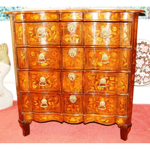Load image into Gallery viewer, A DUTCH WALNUT, OAK AND MARQUETRY SERPENTINE CHEST OF DRAWERS

