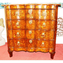 Load image into Gallery viewer, A DUTCH WALNUT, OAK AND MARQUETRY SERPENTINE CHEST OF DRAWERS