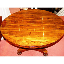 Load image into Gallery viewer, An English William IV Finely Figured Rosewood Regency Tilt-Top Pedestal Breakfast Table