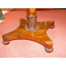 Load image into Gallery viewer, An English William IV Finely Figured Rosewood Regency Tilt-Top Pedestal Breakfast Table