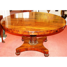 Load image into Gallery viewer, An English William IV Finely Figured Rosewood Regency Tilt-Top Pedestal Breakfast Table