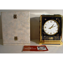 Load image into Gallery viewer, A 1970,s Jaeger le Coultre Black Marina Model Swiss Atmos Clock, Bees Model With Box And Booklet