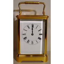 Load image into Gallery viewer, A Fine Quality Late19th Century Antique French Gilded And Laquered Corniche Cased Striking Carriage Clock By Henry Jacot, Paris