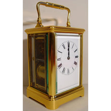 Load image into Gallery viewer, A Fine Quality Late19th Century Antique French Gilded And Laquered Corniche Cased Striking Carriage Clock By Henry Jacot, Paris