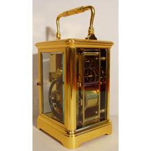 Load image into Gallery viewer, A Fine Quality Late19th Century Antique French Gilded And Laquered Corniche Cased Striking Carriage Clock  By Henry Jacot, Paris
