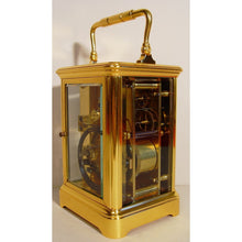 Load image into Gallery viewer, A Fine Quality Late19th Century Antique French Gilded And Laquered Corniche Cased Striking Carriage Clock By Henry Jacot, Paris
