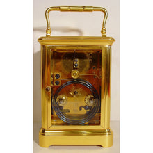 Load image into Gallery viewer, A Fine Quality Late19th Century Antique French Gilded And Laquered Corniche Cased Striking Carriage Clock By Henry Jacot, Paris