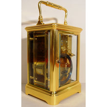Load image into Gallery viewer, A Fine Quality Late19th Century Antique French Gilded And Laquered Corniche Cased Striking Carriage Clock By Henry Jacot, Paris